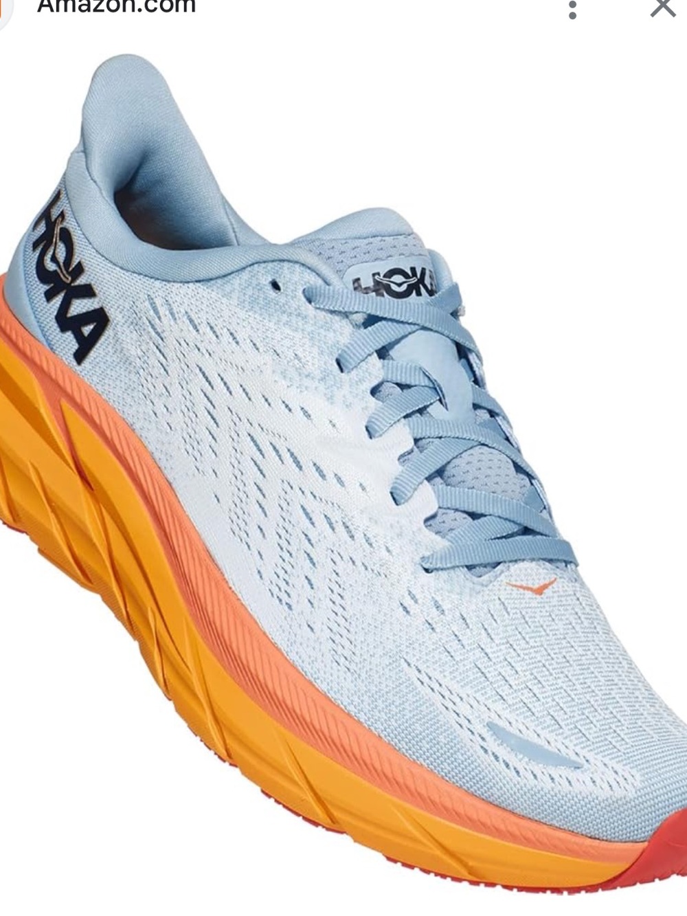 HOKA Women's  Clifton 8 Light Blue Road Running Shoe with Orange Sole sz 9.5b